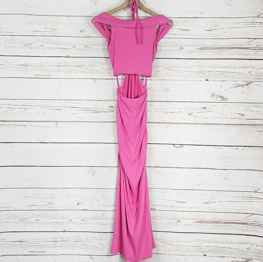 Jonathan Simkhai | Akane Pink Ribbed Knit Cutout Shaping Dress NWT - Picture 5 of 8